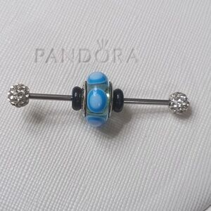 Pandora Vintage Silver Blue Stepping Stones Murano Glass Charm 2 Listed Separate